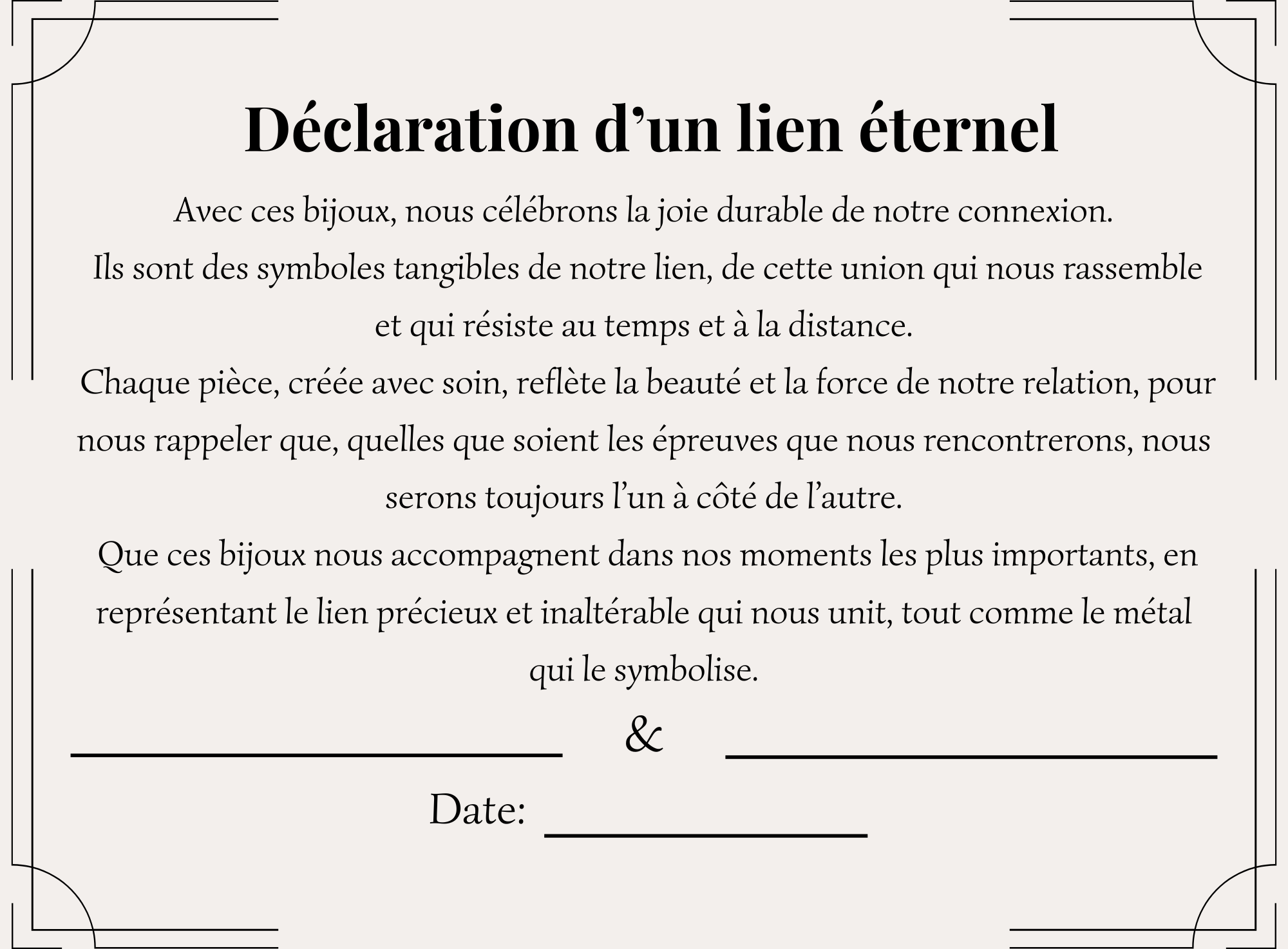 DÉCLARATION DE LIEN ÉTERNEL